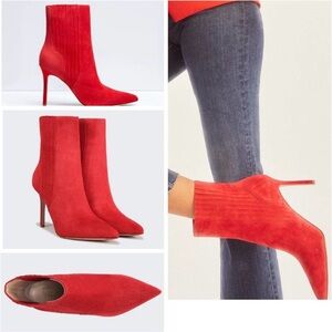 NEW Veronica Beard Wonder Woman Lisa Stiletto Heel Red Leather Bootie Boots Sz 7